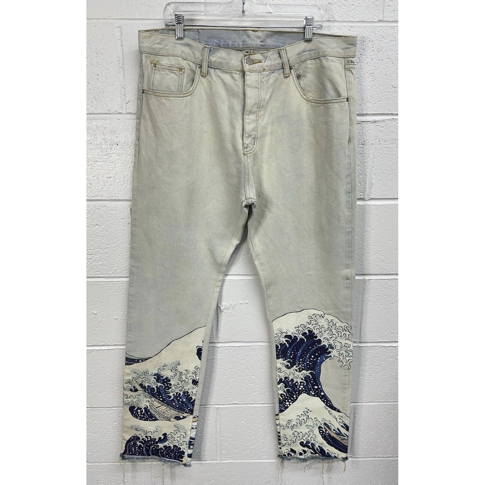 mnml Straight Leg Jeans Blue Japanese Wave Graphic / Men's 38